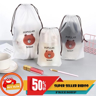 Túi dây rút đựng quần áo, đồ lót, giày dép du lịch chống thấm hình gấu brown (THG03)