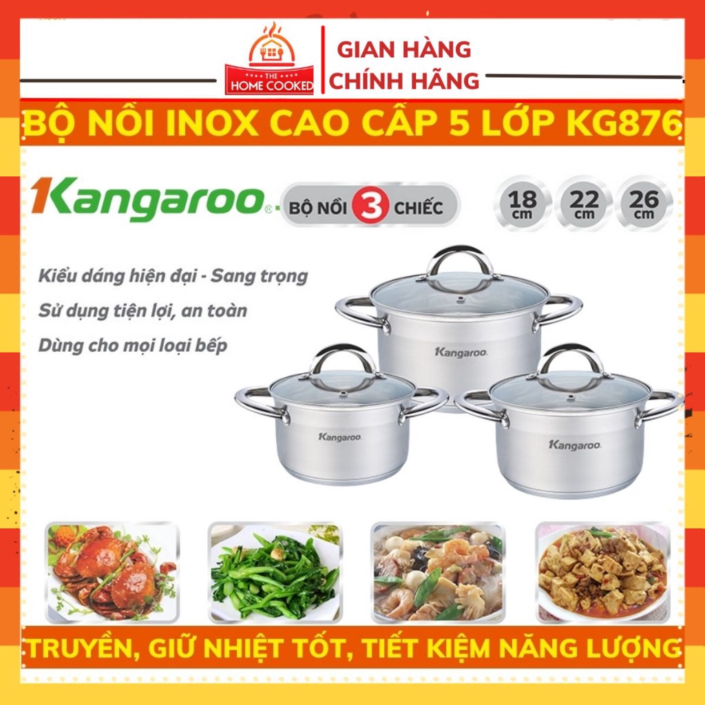 Bộ Nồi Inox 5 đáy Kangaroo KG876 3 chiếc