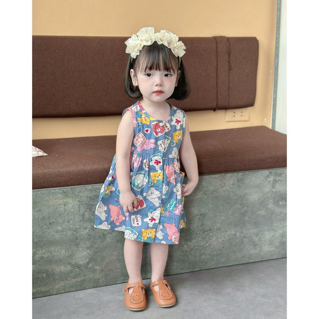 Váy cổ tròn hàng thiết kế vải thô mềm mát cho bé gái từ 8-20kg