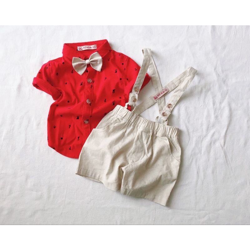 Bộ yếm vest gile bé trai đầy tháng thôi nôi kèm nơ 5-12kg