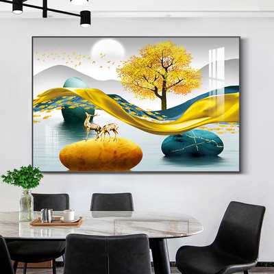 HD39 Tranh Đơn Hư Vàng Và Cây lộc Vàng Phong Thủy Phát Tài Phát Lộc Decor Khách Sạn/ Nhà Nghỉ Kèm Đinh Gắn Tường Cao Cấp