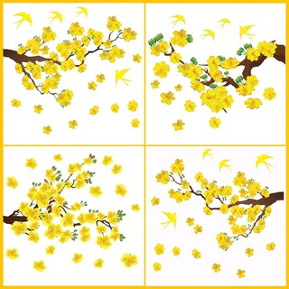 Decal cành mai size lớn 1m5 - Decal trang trí tết không viền trắng có keo sẵn dễ dán [ Hỗ trợ xuất hóa đơn đỏ] (HN)