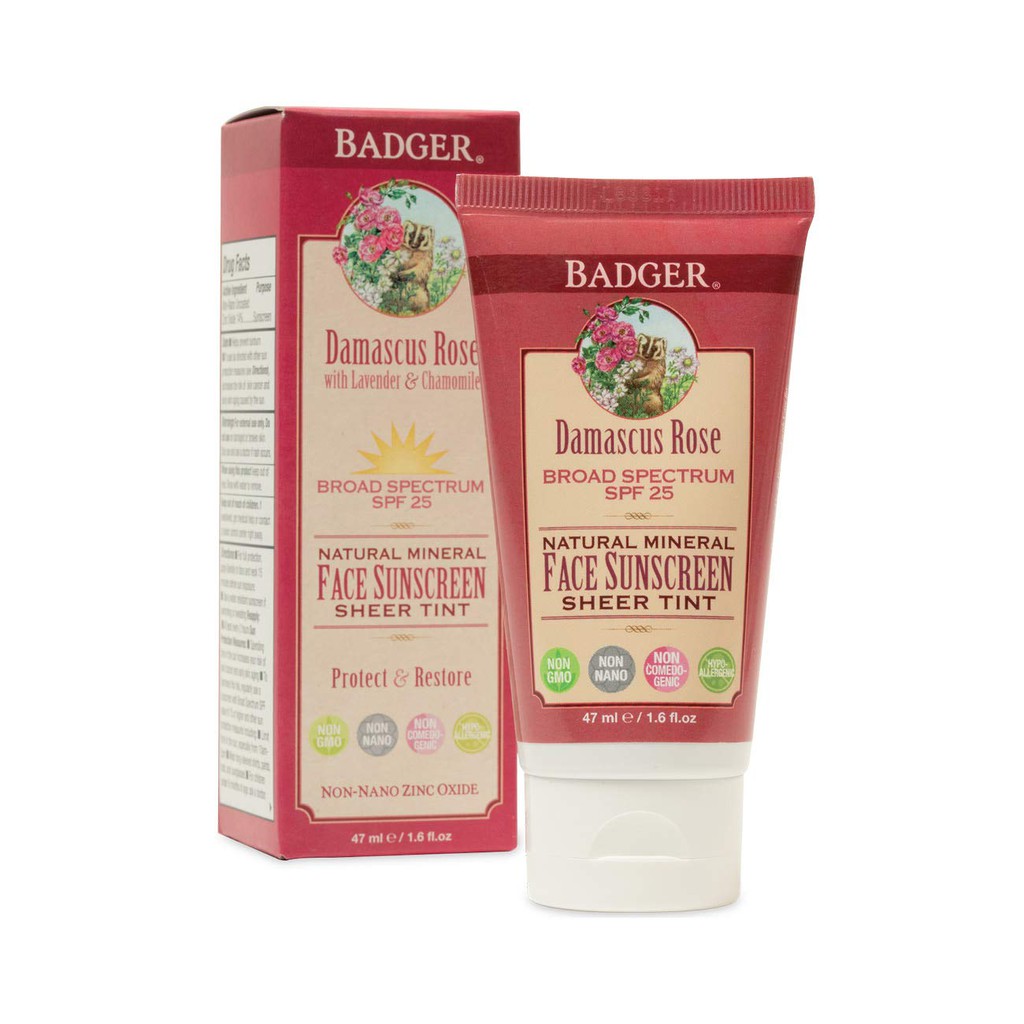 Kem Chống Nắng Vật Lý Badger Cho Mặt, SPF 25 Rose Tinted Face Sunscreen - 47ml