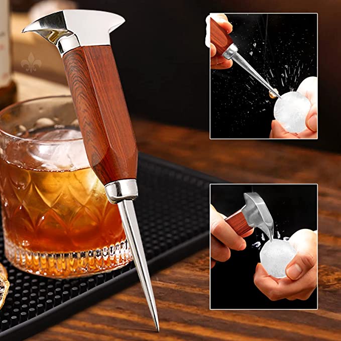 1 Dụng Cụ Đục Đá Bằng Thép Không Gỉ Với Tay Cầm Gỗ Phong Cách Nhật Bản Cho Quán Bar Và Nhà