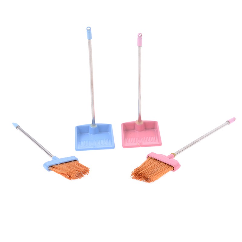 1:12 Dollhouse metal long handles broom and dust pan set