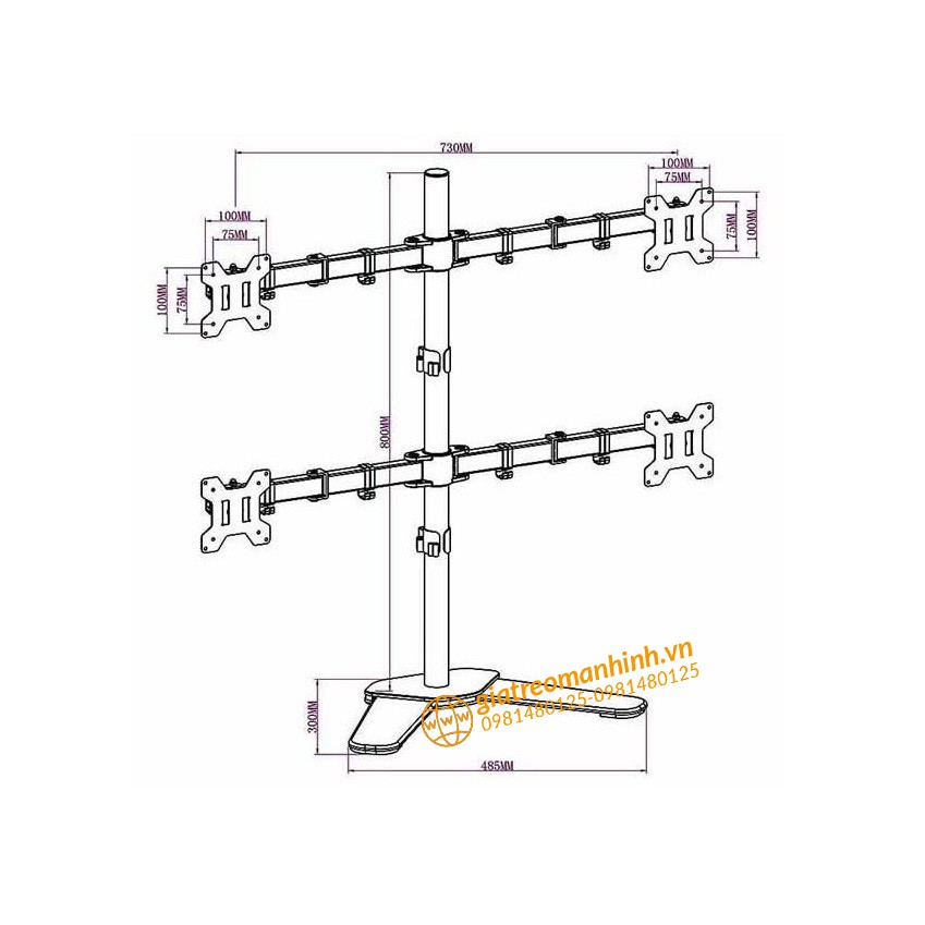 Giá Treo 4 Màn Hình M044 Cao Cấp 17-27 Inch / Tải Trọng 8Kg 1 Tay  - Thiết Kế Chân V Để Bàn Chắc Chắn