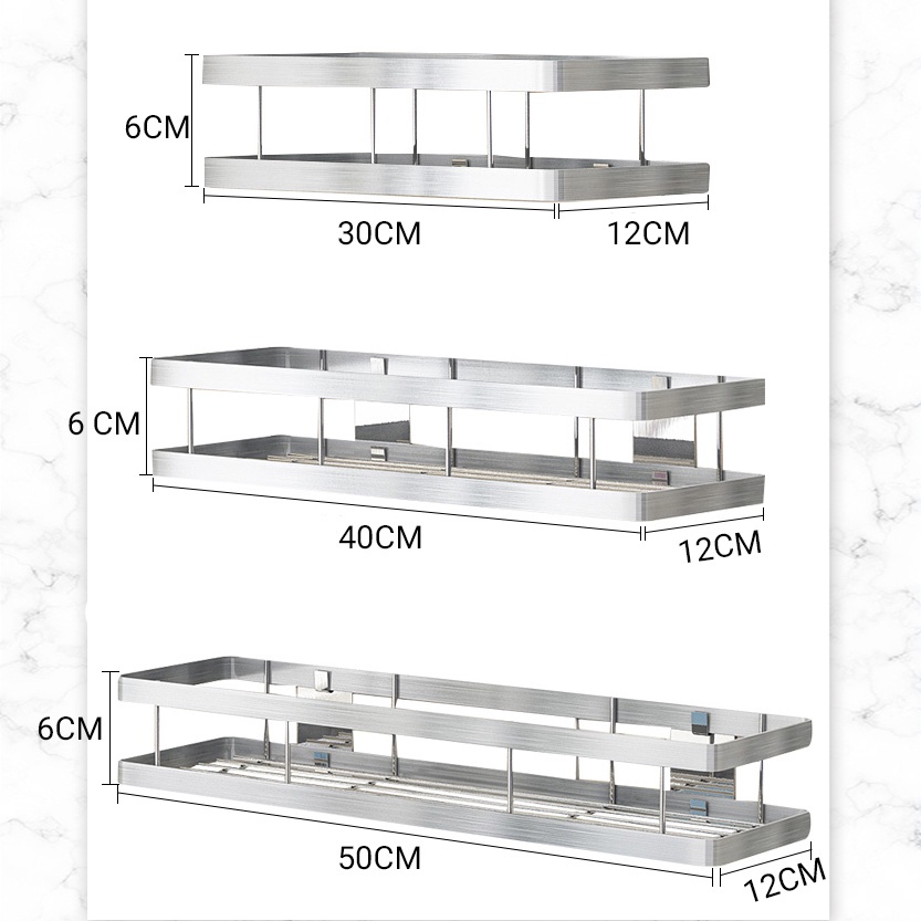 Kệ gia vị Inox 304 dán tường gạch men Kệ để đồ nhà tắm, nhà bếp kèm keo dán và đinh ốc