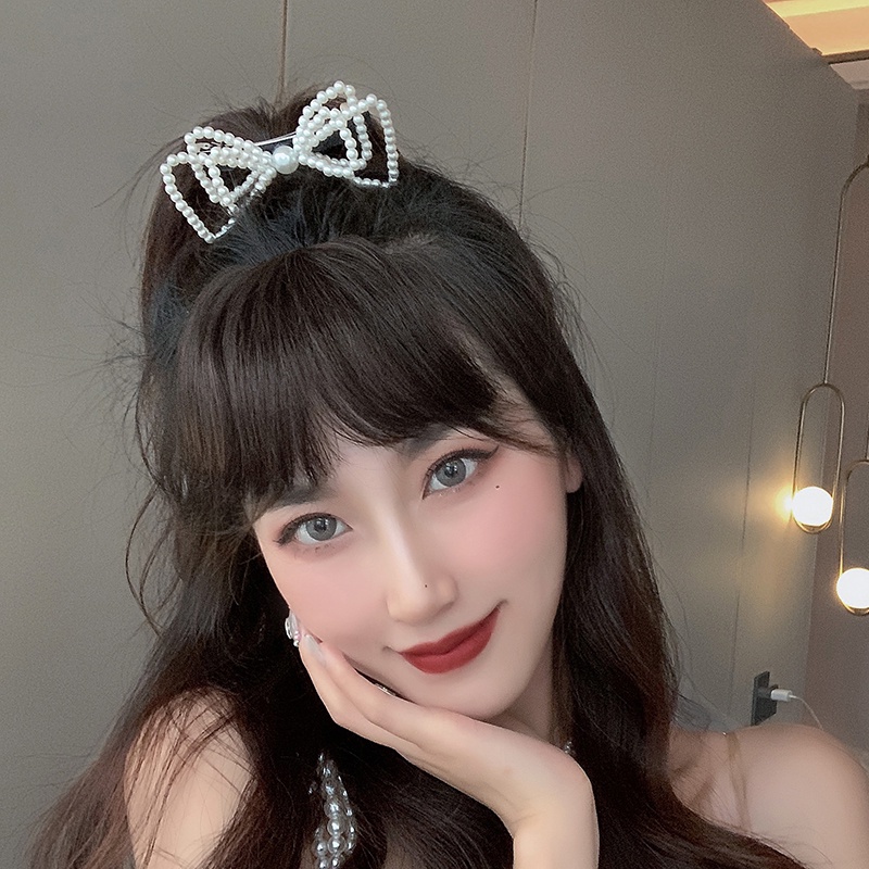 Kẹp Tóc Hình Nơ Lớn Đính Ngọc Trai Đơn Giản Thời Trang Phong Cách Hàn Quốc
