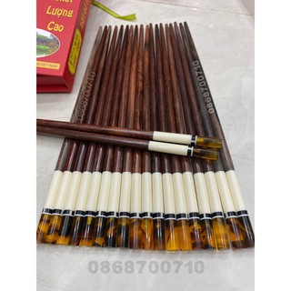 Bộ 10 Đôi Đũa ăn gỗ Cẩm lai tự nhiên cao cấp đầu gắn Ôcs biển -Sừng Trâu