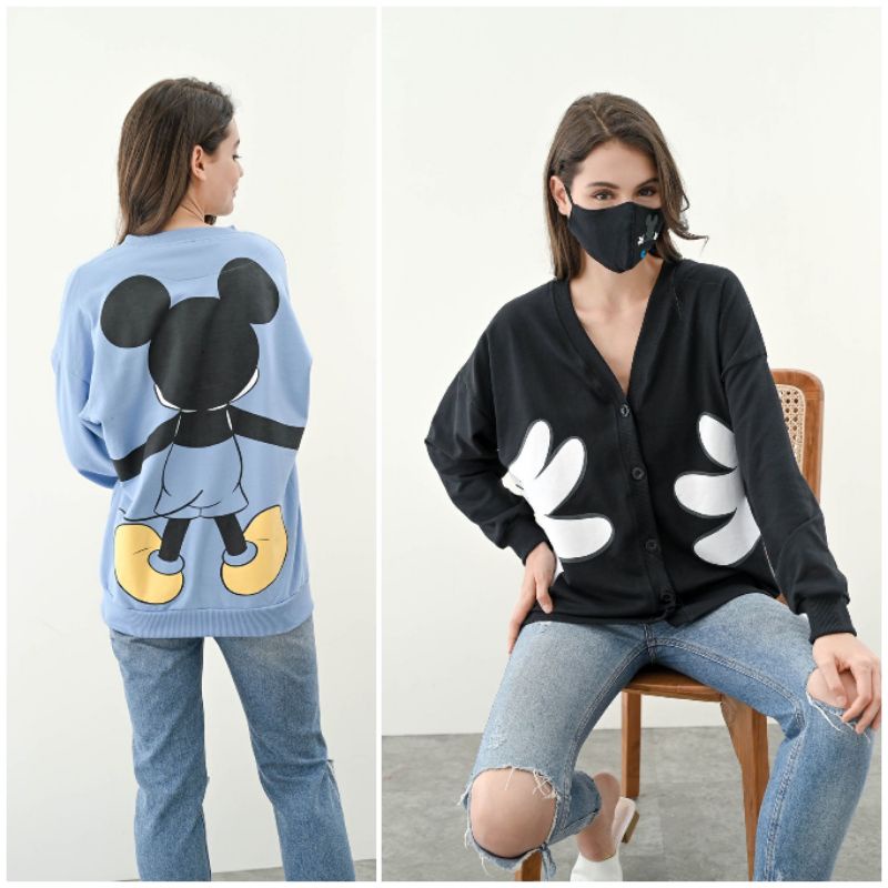 Sẵn Sàng!! Áo Len Cardigan MICKEY Tay (Mặt Nạ Miễn Phí)