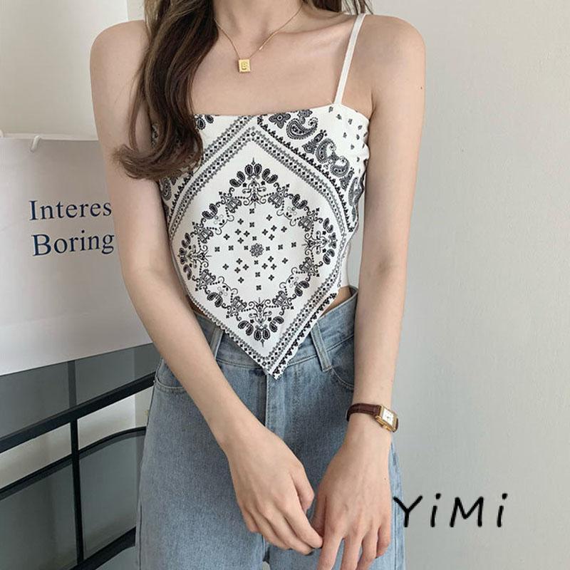 🌈Áo yếm khăn lụa 2 dây in họa tiết/ Áo khăn lụa banada 2 dây/ Áo croptop khăn lụa dáng ôm body sexy