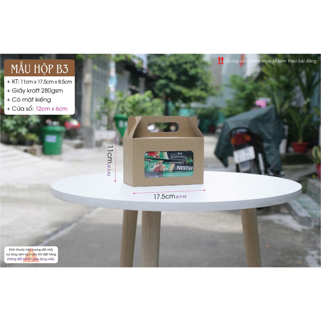 25 cái - Hộp giấy kraft mặt kính,kiếng đựng quà tặng,bánh kẹo,thực phẩm - Hộp B3