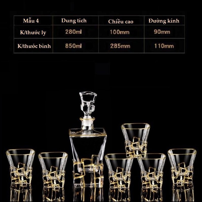 Bộ bình ly đựng thủy tinh cao cấp sang trọng, ly thủy tinh: 21.6