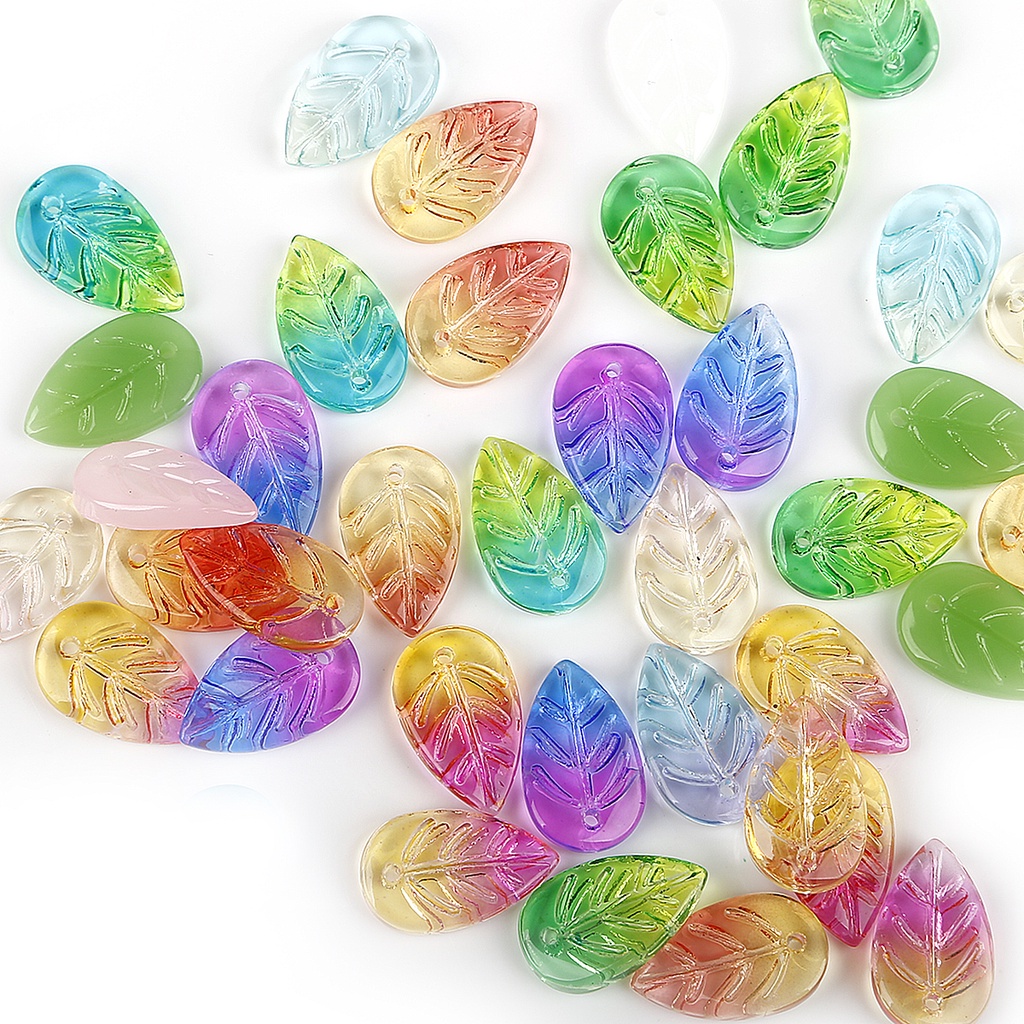 Hạt Thủy Tinh Hình Chiếc Lá Bốn Mùa Có Lỗ Nhiều Màu Sắc Dùng Làm Trang Sức Thủ Công