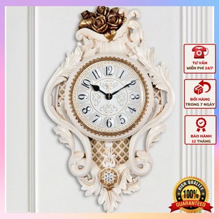 Đồng hồ treo tường TÂN CỔ ĐIỂN quả lắc màu trắng sữa điểm nâu tiêu chuẩn Châu Âu - DH17