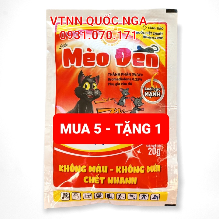 THUỐC DIỆT CHUỘT HIỆU MÈO ĐEN - KHÔNG MÀU, KHÔNG MÙI, CHẾT NHANH [MUA 5 TẶNG 1]