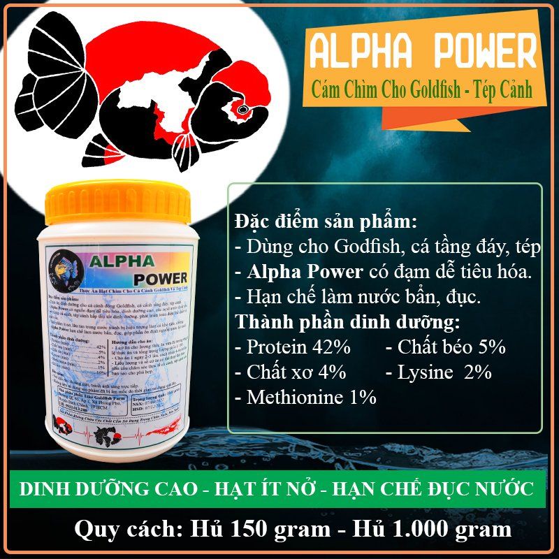 combo 2kg Cám Dinh Dưỡng cho Cá Cảnh goldfish, Tép Cảnh dễ tiêu, hạn chế nước bẩn đục# ALPHA POWER hũ 1kg