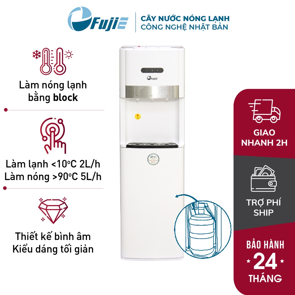 Cây nước nóng lạnh bình âm nhập khẩu FujiE WD6500C, máy nước uống nóng lạnh Block tự động ngắ- Chính hãng bảo hành 2 năm