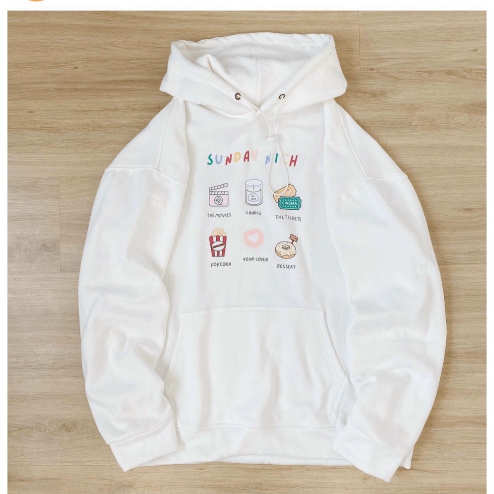 Áo Hoodies Nữ Sunday Màu Trắng Dễ Phối Đồ Nón To 2 Lớp Form Rộng Che Nắng Tốt Phù Hợp Đi Chơi, Đi Học, Du Lịch [NEW UNIS