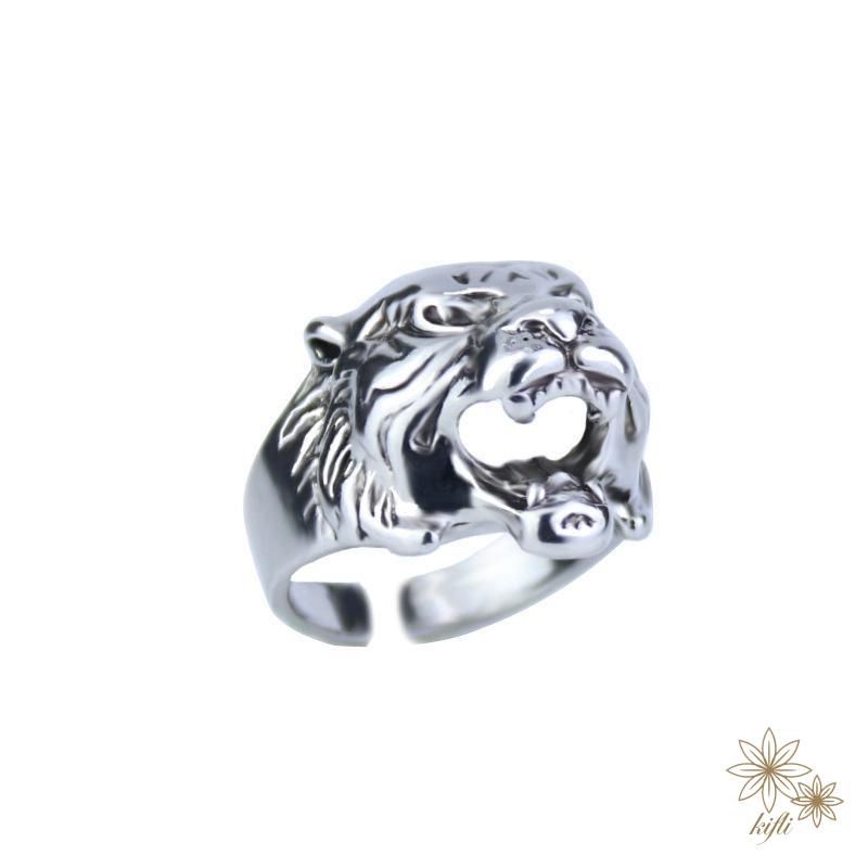 Nhẫn hình đầu hổ bằng hợp kim mạ bạc thời trang cho nam