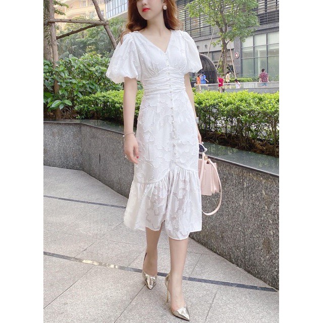 Đầm ren đuôi cá đính chuỗi, đầm dạo phố cực xinh T58