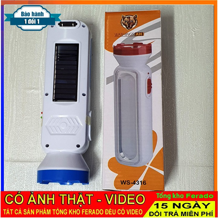 Đèn pin cầm tay 2 chế độ WS-4316 Pin sạc năng lượng mặt trời