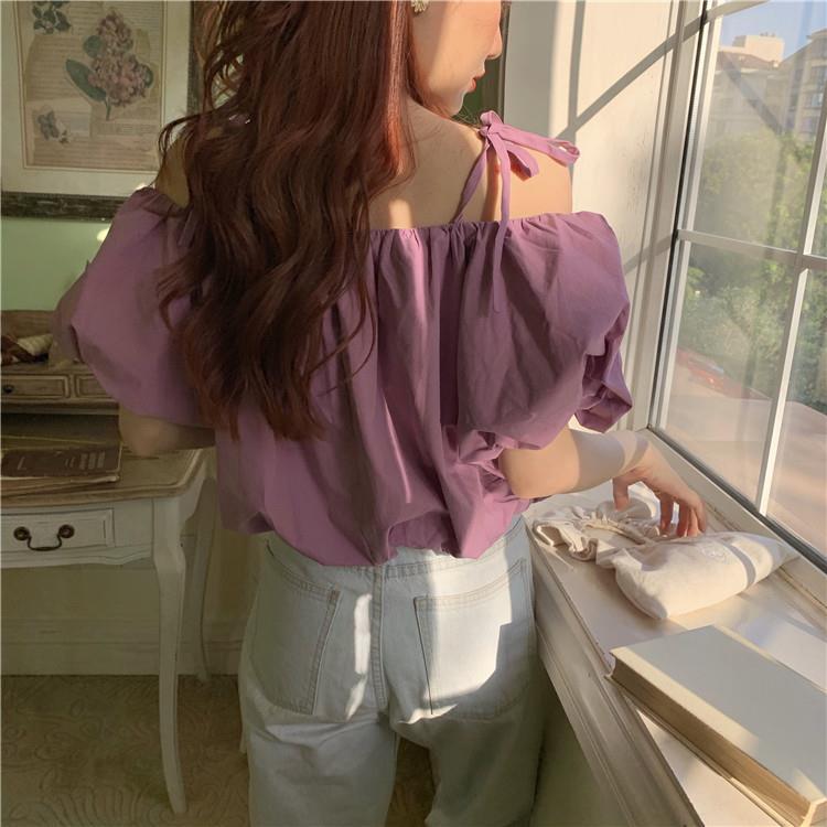 Áo trễ vai tay phồng phong cách Hàn Quốc xinh xắn dành cho nữ