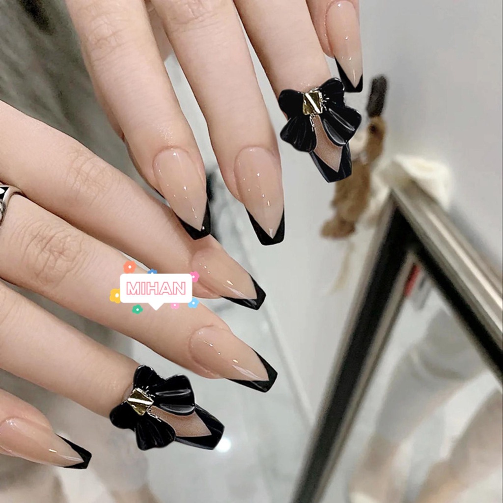 Hộp 24 Móng Tay Giả Màu Đen Thời Trang MIHAN1