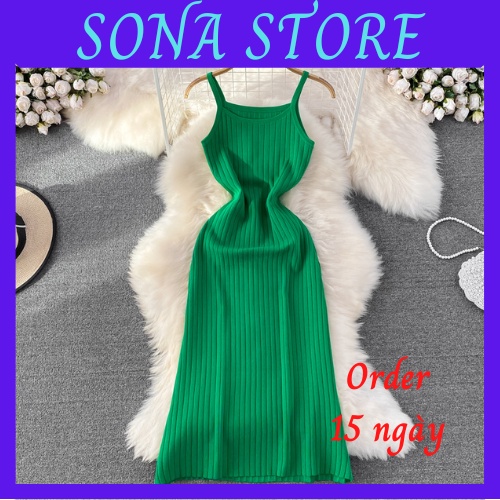 Váy 2 dây len gân dệt kim dáng dài đầm nữ sexy chất đẹp sang chảnh tiểu thư bánh bèo siêu xinh hàng quảng châu cao cấp
