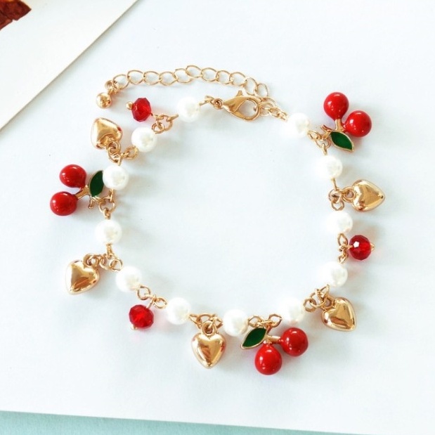 [Hàng Sẵn] Vòng Tay Trái Cherry phối Ngọc Tr.ai Lấp Lánh Nữ Tính