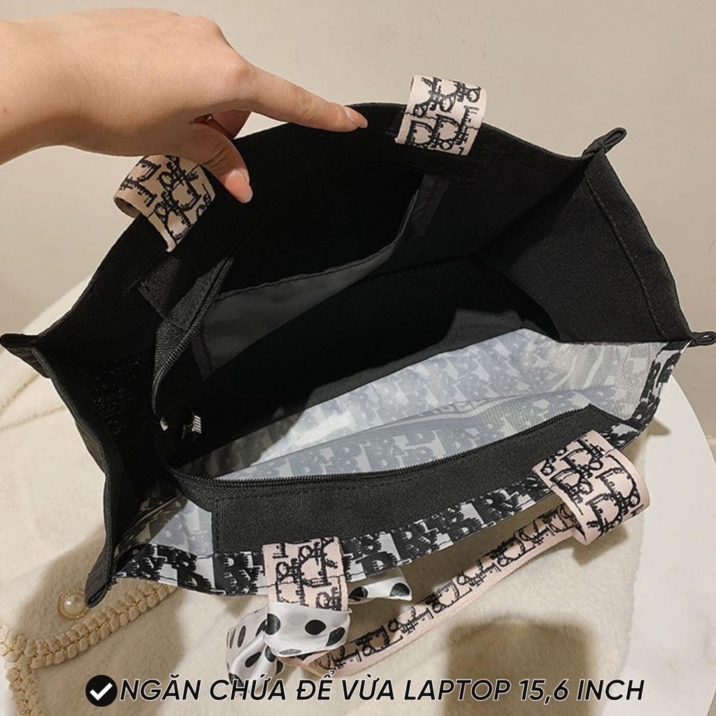 Túi xách nữ , túi tote công sở size to vải Canvas phối nơ thời trang Hàn Quốc TX12