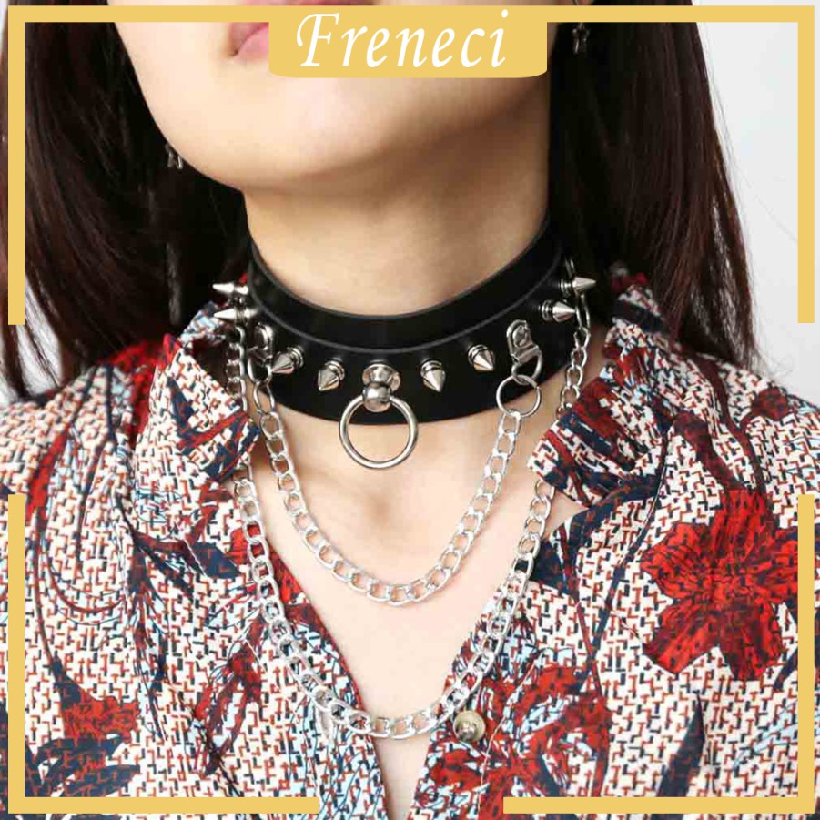 Vòng Cổ Choker Da Đính Đinh Tán Kim Loại Màu Hồng Phong Cách Gothic Có Thể Điều Chỉnh