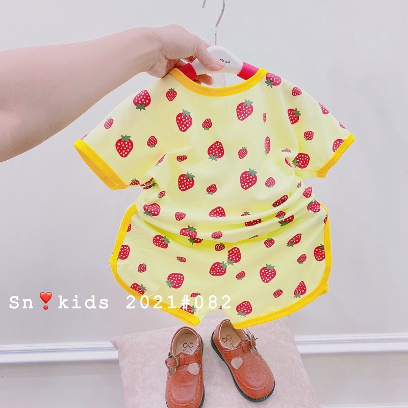 sét bộ cotton hình may viền bé gái