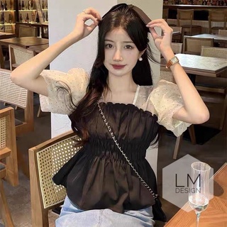 Áo Nhún Eo Phối Tay Bồng