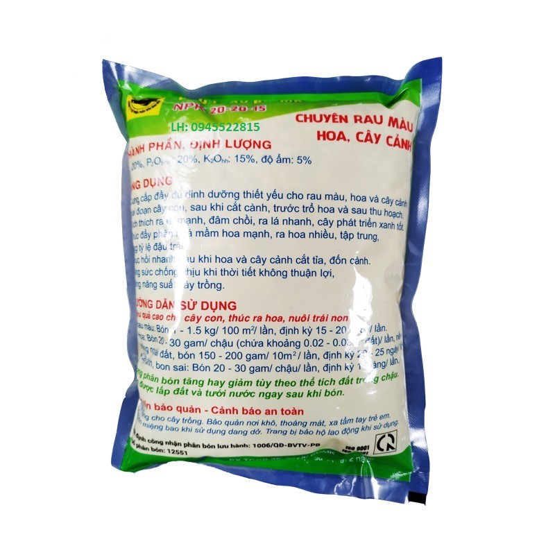 Phân Bón Đầu Trâu NPK 20-20-15 Giúp Cây Ra Hoa, Hoa Đẹp, Lâu Tàn gói 1 kg