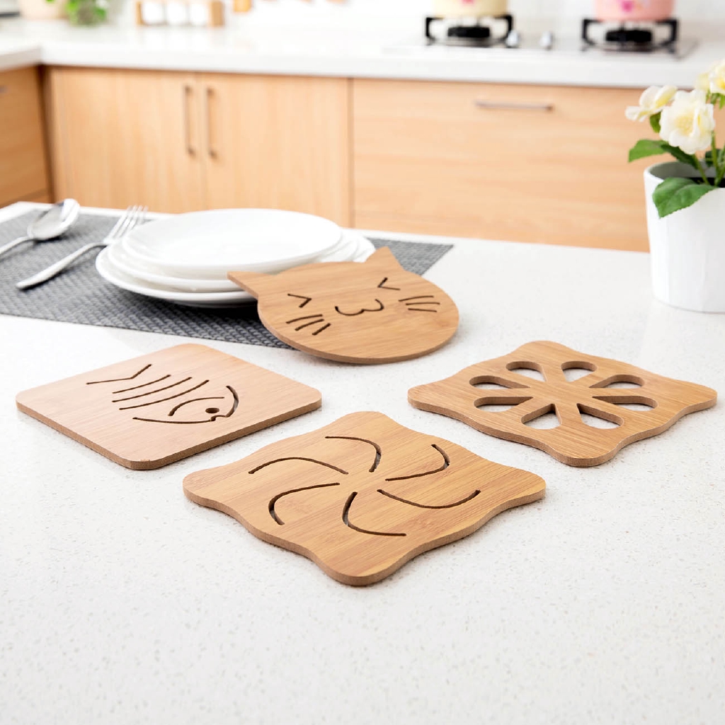 Tấm Lót Nồi JUJIAJIA Bằng Gỗ Chống Trượt Họa Tiết Hoạt Hình