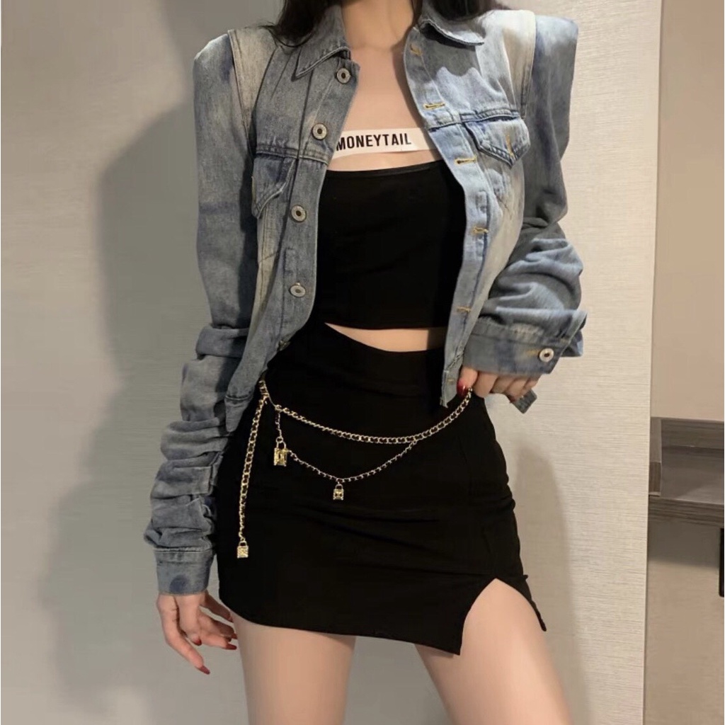 Đai váy thắt lưng belt xích phối da ba khóa hai tầng phối đồ cực chất