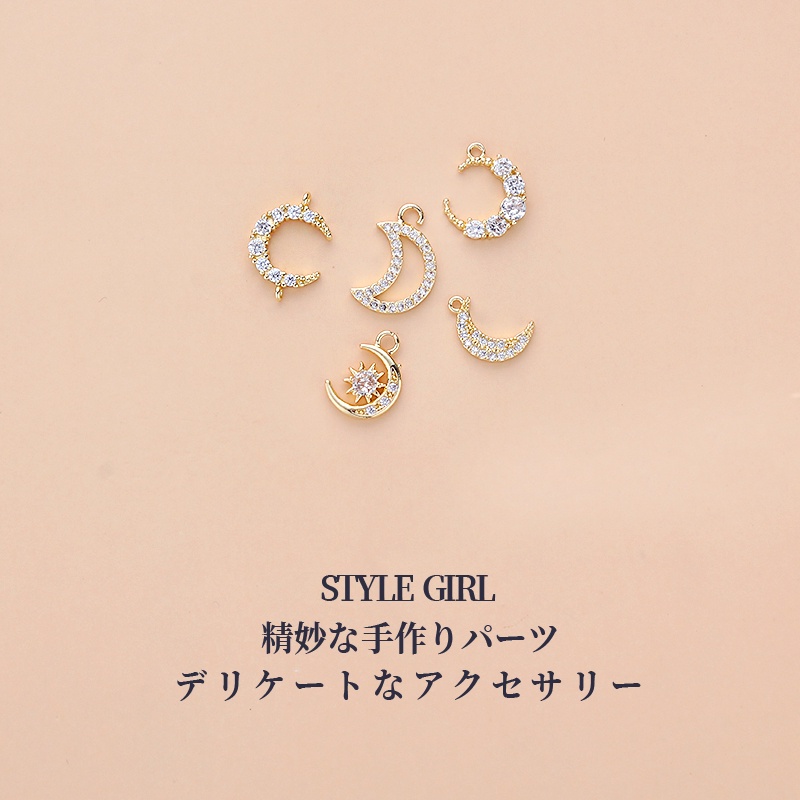 Mặt dây chuyền thủ công diy bằng đồng mạ vàng 14K đính đá zircon hình mặt trăng ngôi sao mặt trăng