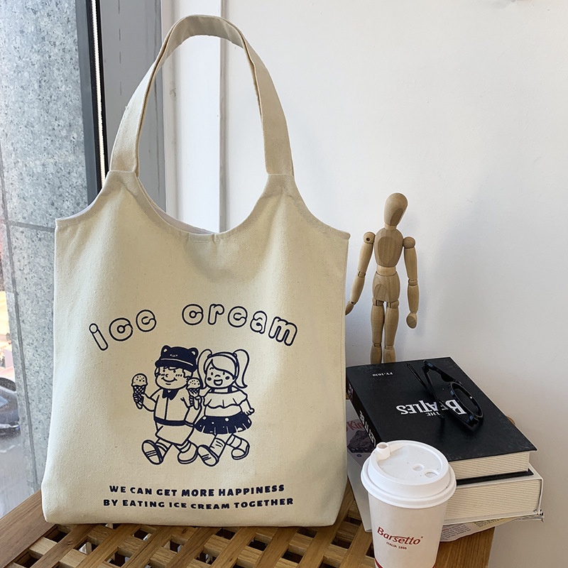 Túi Xách Canvas Sức Chứa Lớn In Họa Tiết Trái Cây Đơn Giản Phong Cách Mới Cho Nữ