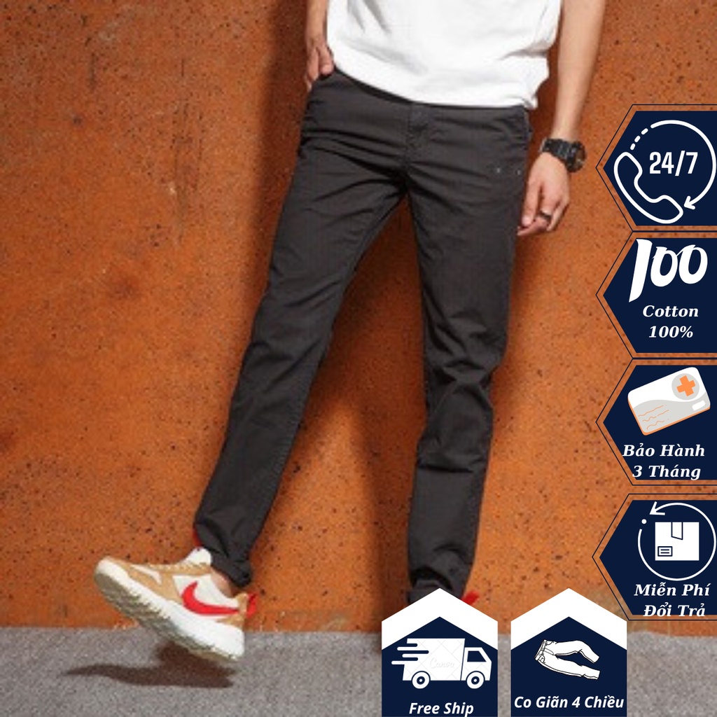 Quần kaki nam dài K&KI dáng slim màu đen chất liệu cotton co dãn 4 chiều cao cấp đẹp không nhăn không phai màu full size
