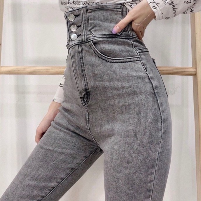 Quần jean nữ lưng siêu cao phối 3 CÚC TRƯỚC CÓ SIZE ĐẠI siêu hot TREND VG1- 189 / 10 | BigBuy360 - bigbuy360.vn