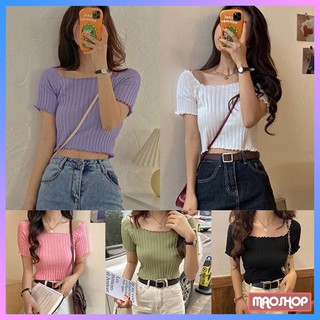 Áo hở vai nữ croptop len tăm ngắn tay, Áo trễ vai nữ phong cách ulzzang Hàn Quốc C09 - MaoMao