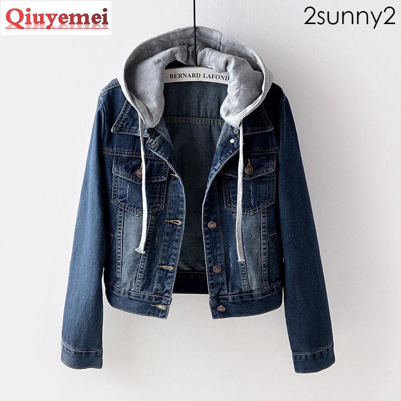 Áo Khoác Denim Có Mũ Trùm Dáng Ngắn Thời Trang Dành Cho Nữ