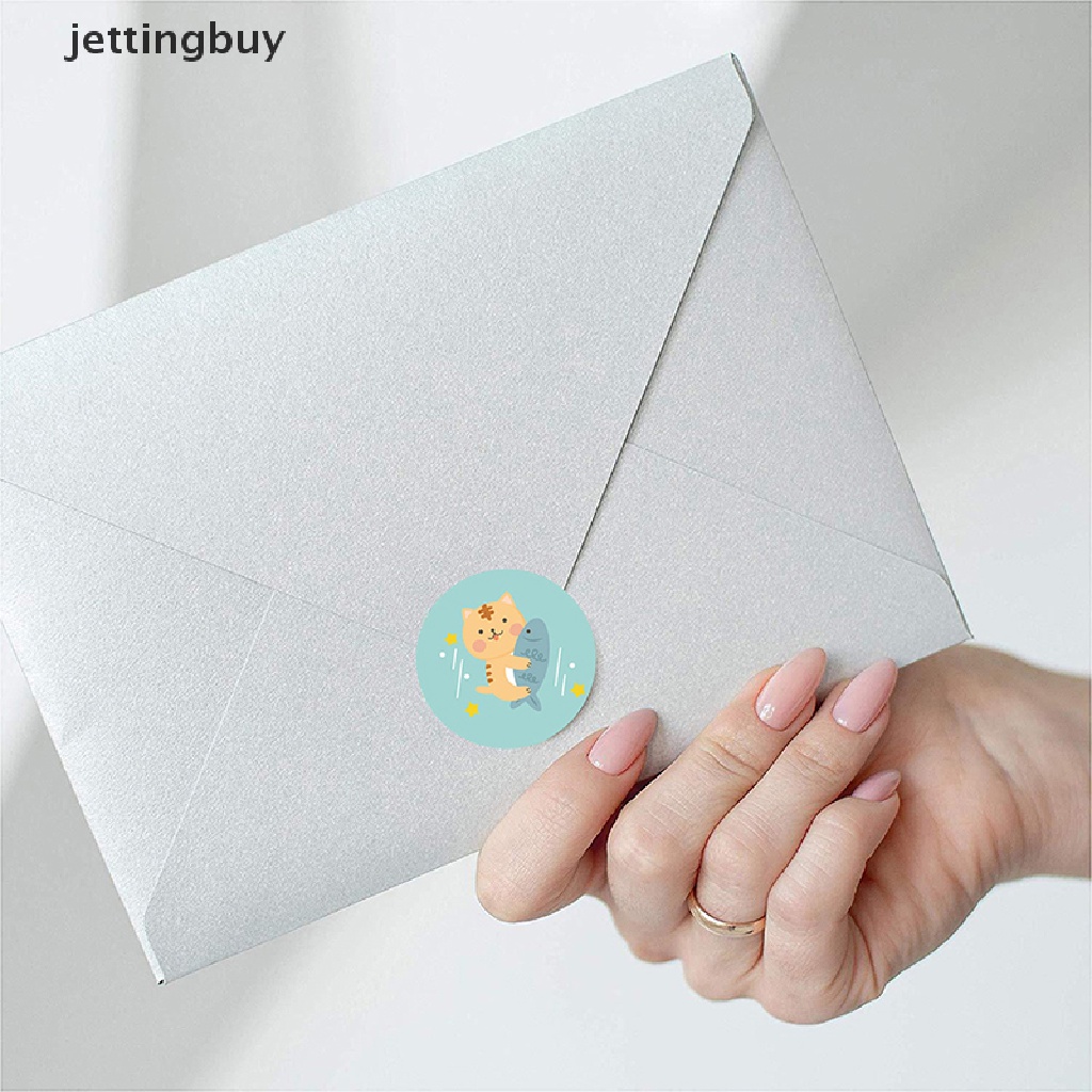 Set 500 miếng dán JETTING niêm phong bao bì in chữ Thank You hình mèo dễ thương
