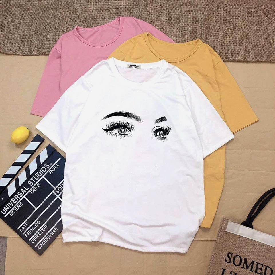Áo thun tay lỡ form rộng đôi mắt vải dày mịn 20N1229