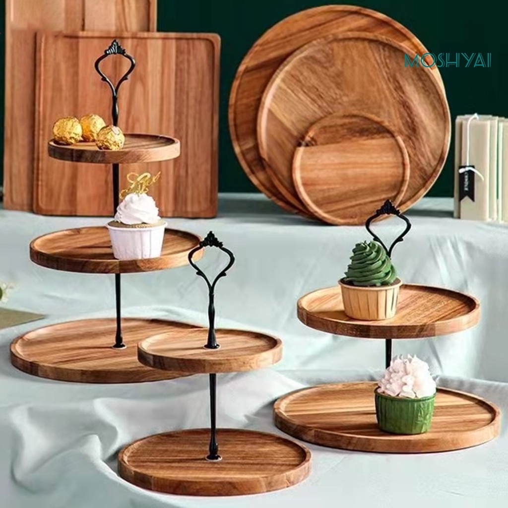 Giá Đỡ Bánh Kẹo Hai Tầng Bằng Gỗ Có Tay Cầm Tháo Rời Được Tiện Lợi Dành Cho Tiệc Trà