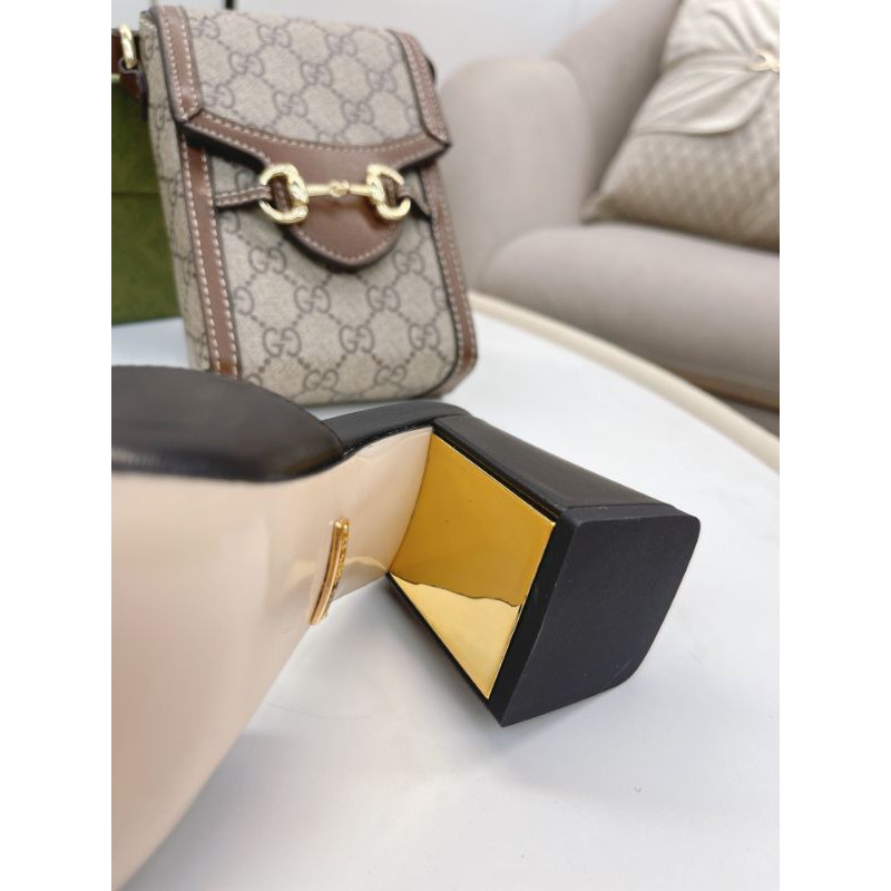 Guốc thời trang nữ da thật mũi vuông gót 2,5/5,5cm gắn quai xích G-C Gucci