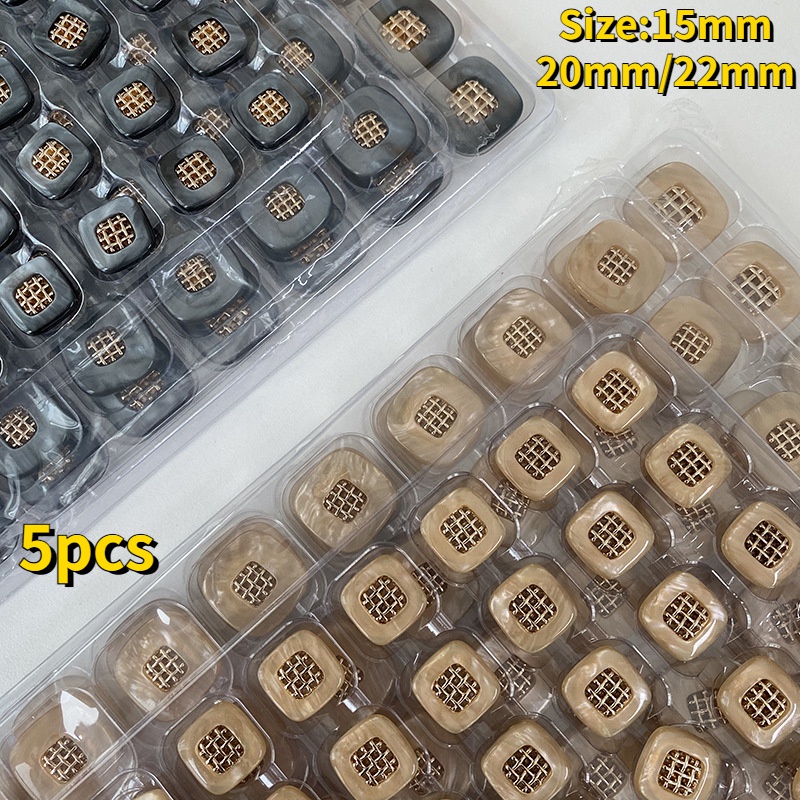 Bộ 5 Nút Áo Khoác Hình Vuông Bằng Kim Loại Đính Ngọc Trai Sang Trọng