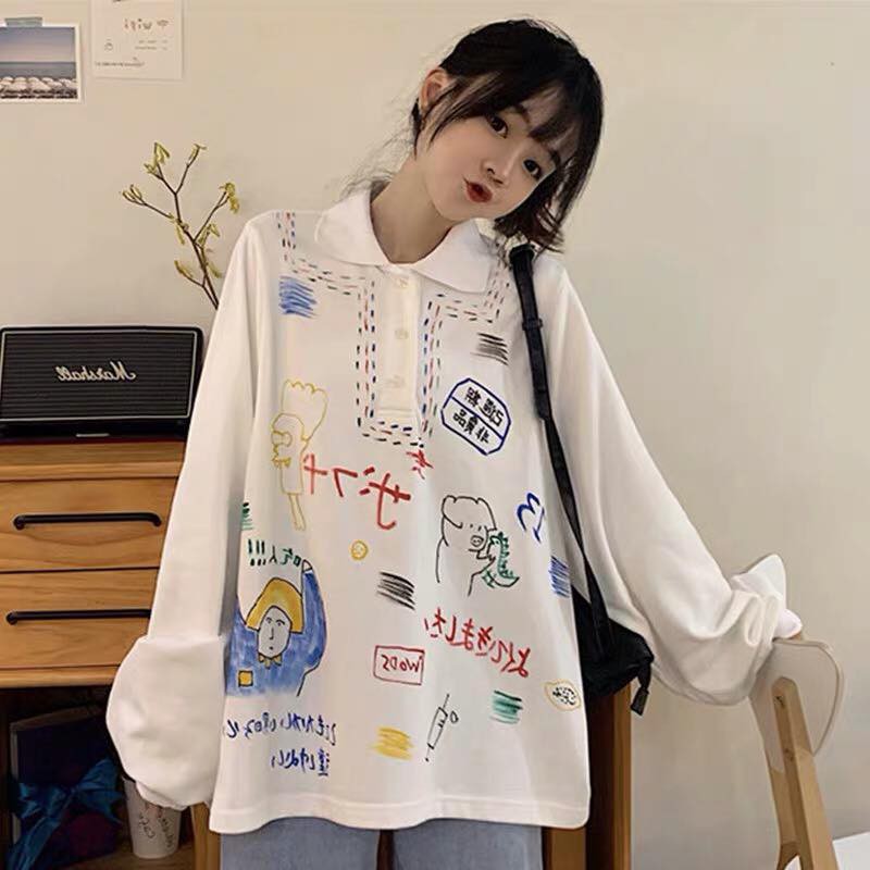 Áo polo dài tay họa tiết đáng yêu