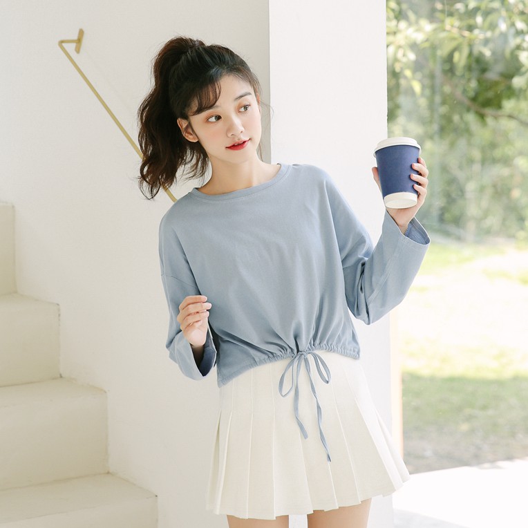 Áo Thun Nữ Tay Dài Dáng Rộng Màu Trơn 30675